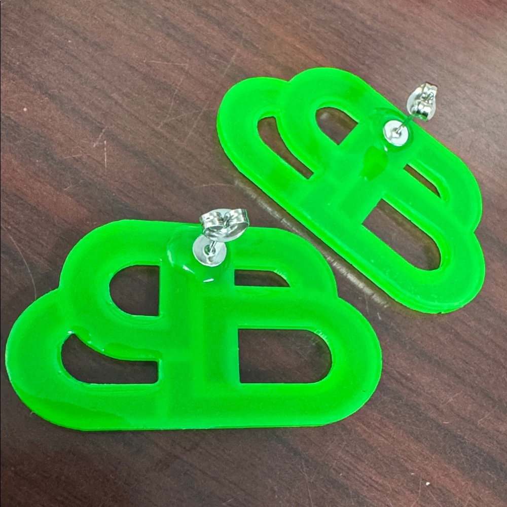 Streetwear Fashion Neon Green BB Earrings - Picture 12 of 12
